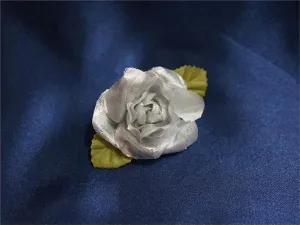 12pcs Silver Mini Silk Ribbon Rose Flower Leaf Wedding Appliques Sewing Decor Craft Supplies