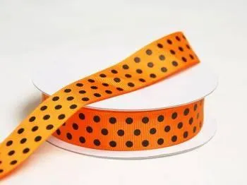 25 Yards 7/8" DIY Orange - Black Dots Grosgrain Polka Dot Ribbon Wedding Party Dress Favor Gift Craft Decoration