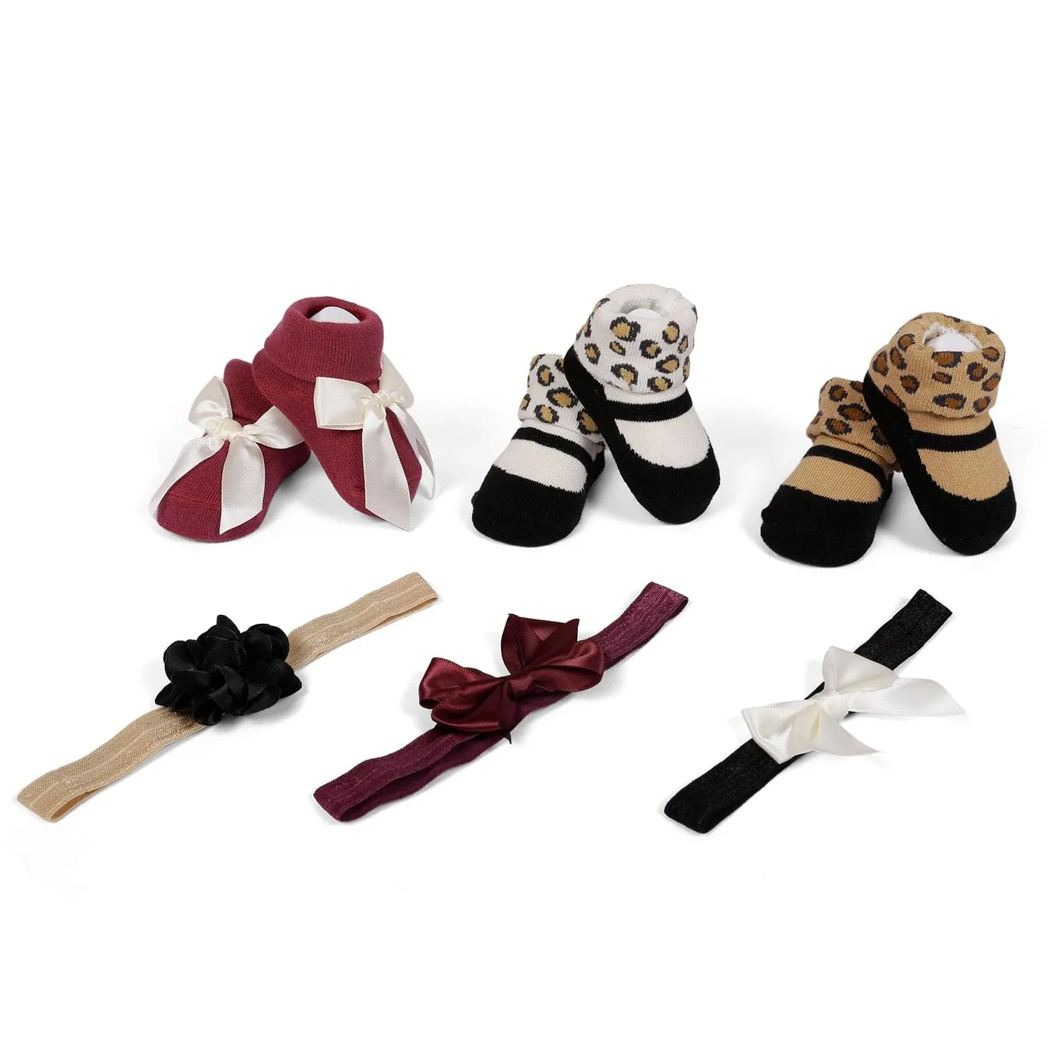 3 Headbands And 3 Pair Socks Gift Set Leopard Multicolour