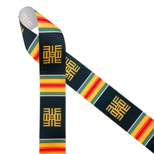 African Tribal ribbon Kente design with education stole i printed on 1.5" white grosgrain