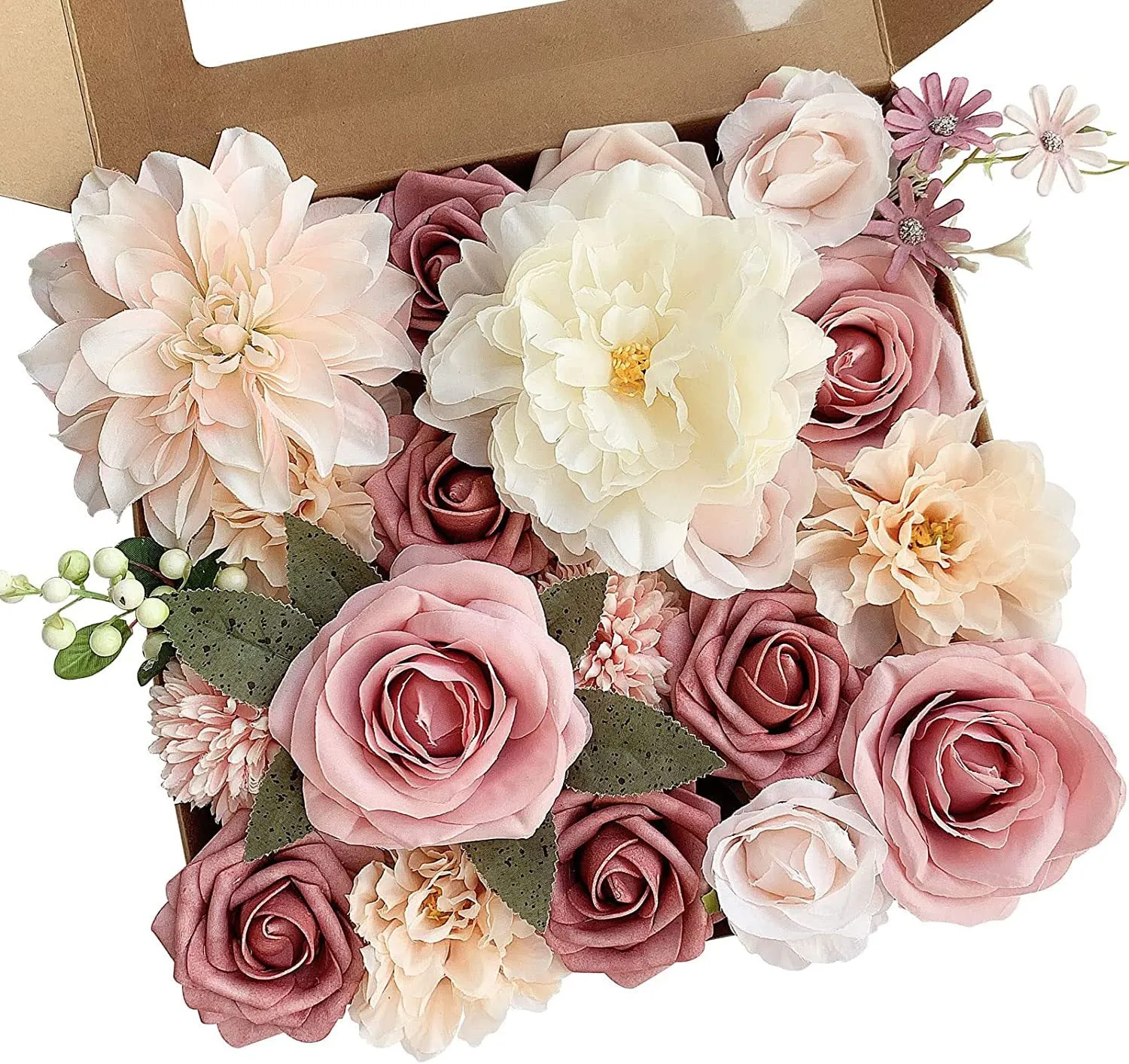 Bulk Artificial Flowers Combo Box Set Fake Flowers Faux Cake Flowers with Stems for DIY Wedding Bouquets Centerpieces Baby Shower Party Wholesale