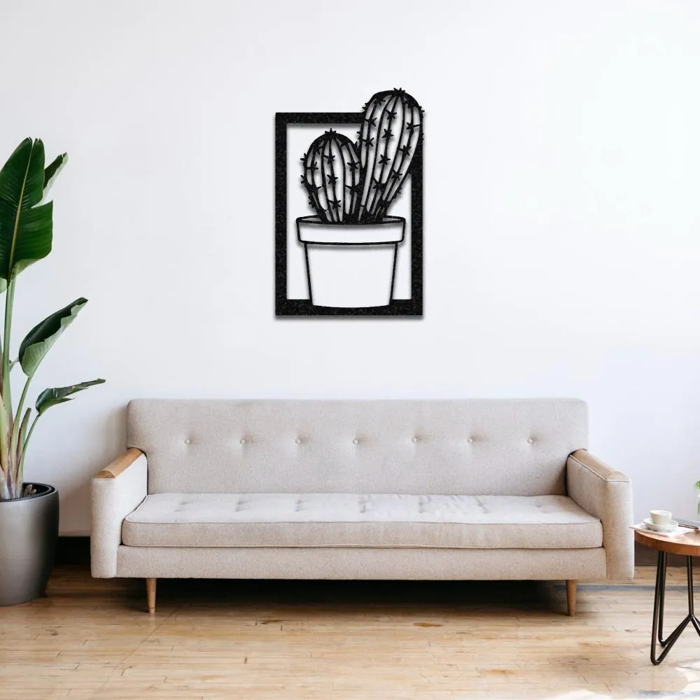 Cactus with Vase Metal Wall Art