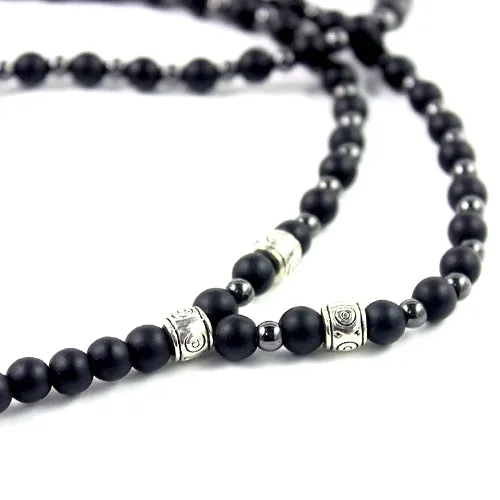 Classy Men Long Black Beaded Arrow Necklace