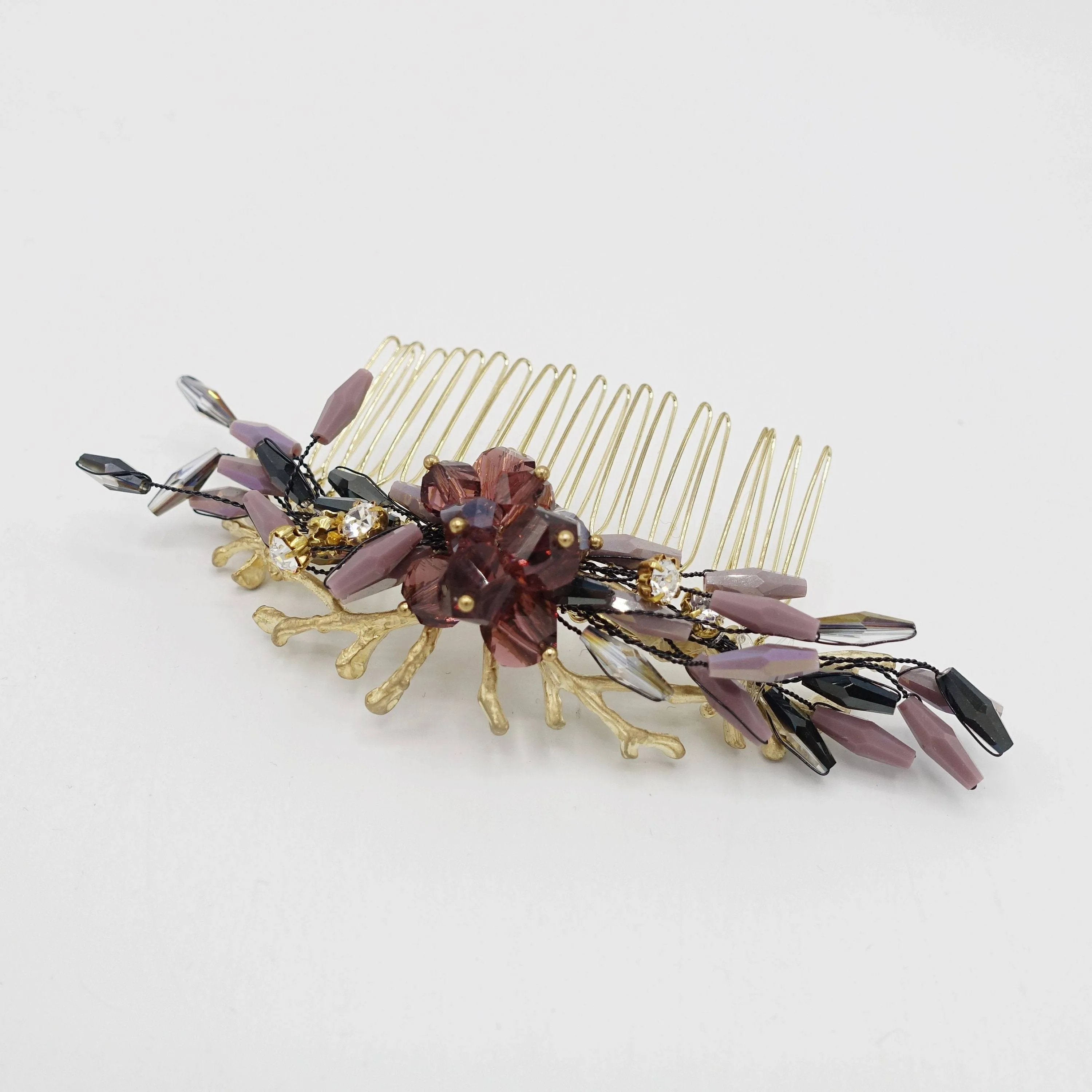 crystal beaded flower hair comb event hair accessory