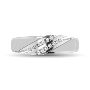 Diamond Accent 1/10 Ctw Ladies  Slant Wedding Band in 10K White Gold