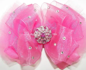 Glitzy Hot Pink Organza Tutu Bow