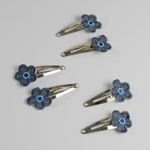 Handmade Children's Denim Flower Snap Clip Set