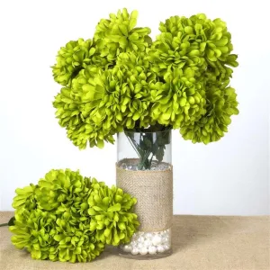 Large Chrysanthemum Bush Artificial Silk Flowers - Sage Green