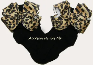 Leopard Print Black Bow Socks