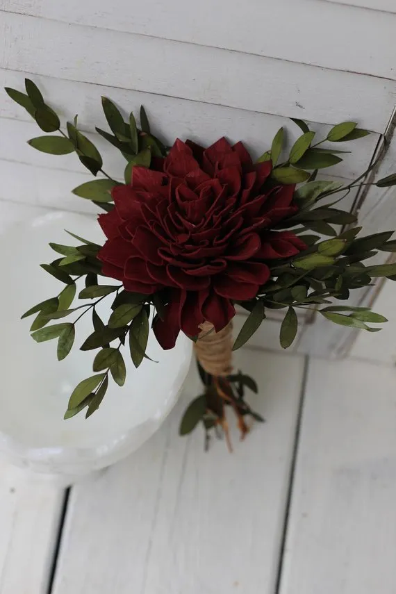 Marsala Burgundy Sola Wedding Bouquet, Rustic Wedding, Country Wedding, Budget Bouquet