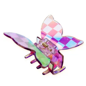 Medium Iridescent Checkered Butterfly Hair Claw Clip