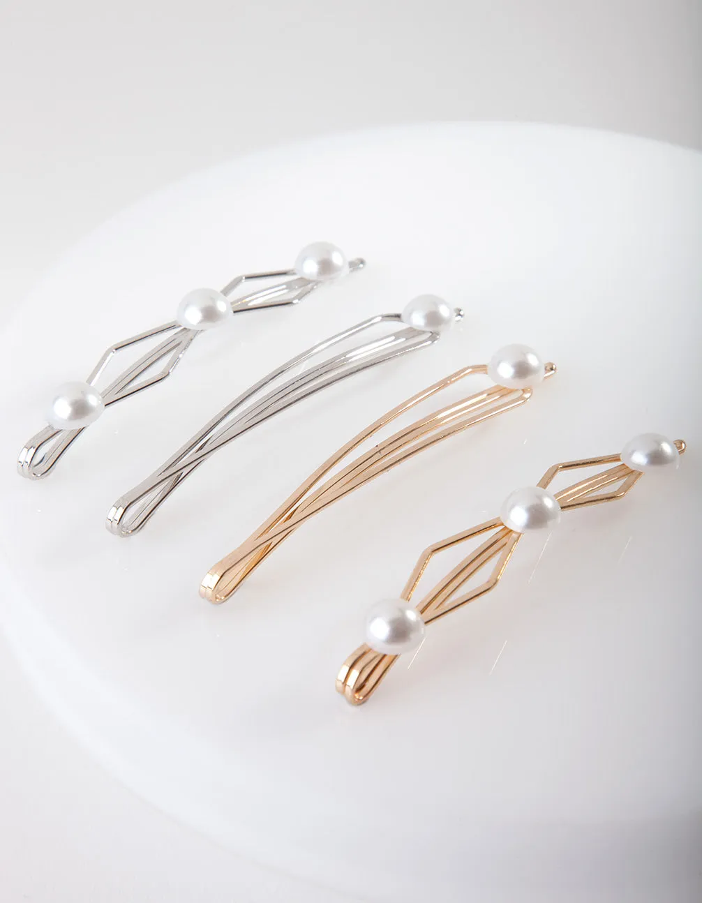 Mixed Metal Pearl Hair Pin 4-Pack