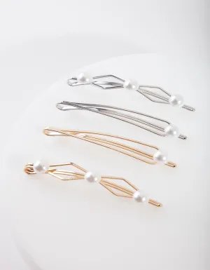 Mixed Metal Pearl Hair Pin 4-Pack