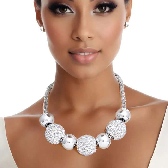 Necklace Silver Disco Ball Bead Set for Women