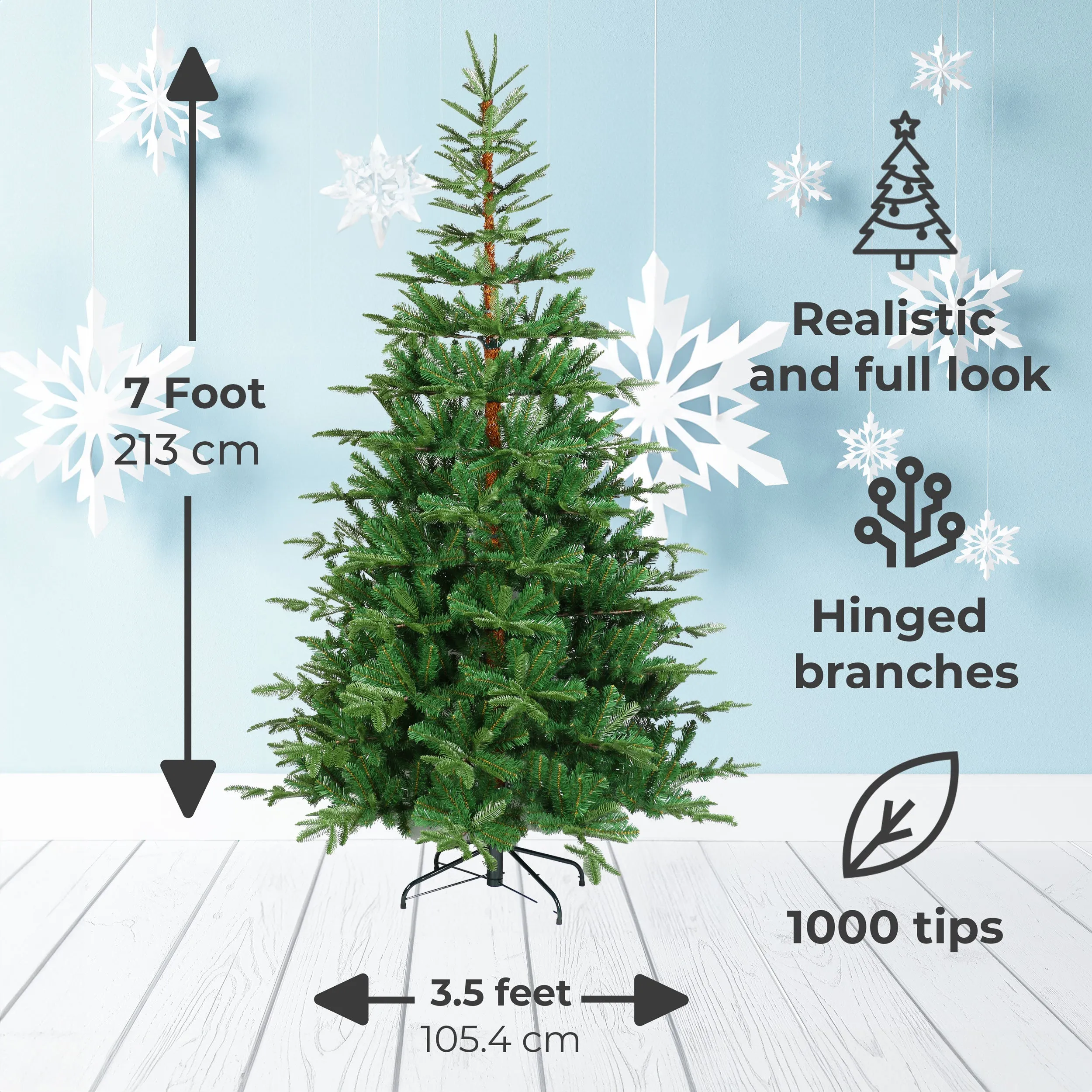 Neo 7 Foot Artificial Natural Green Realistic Fir Christmas Tree