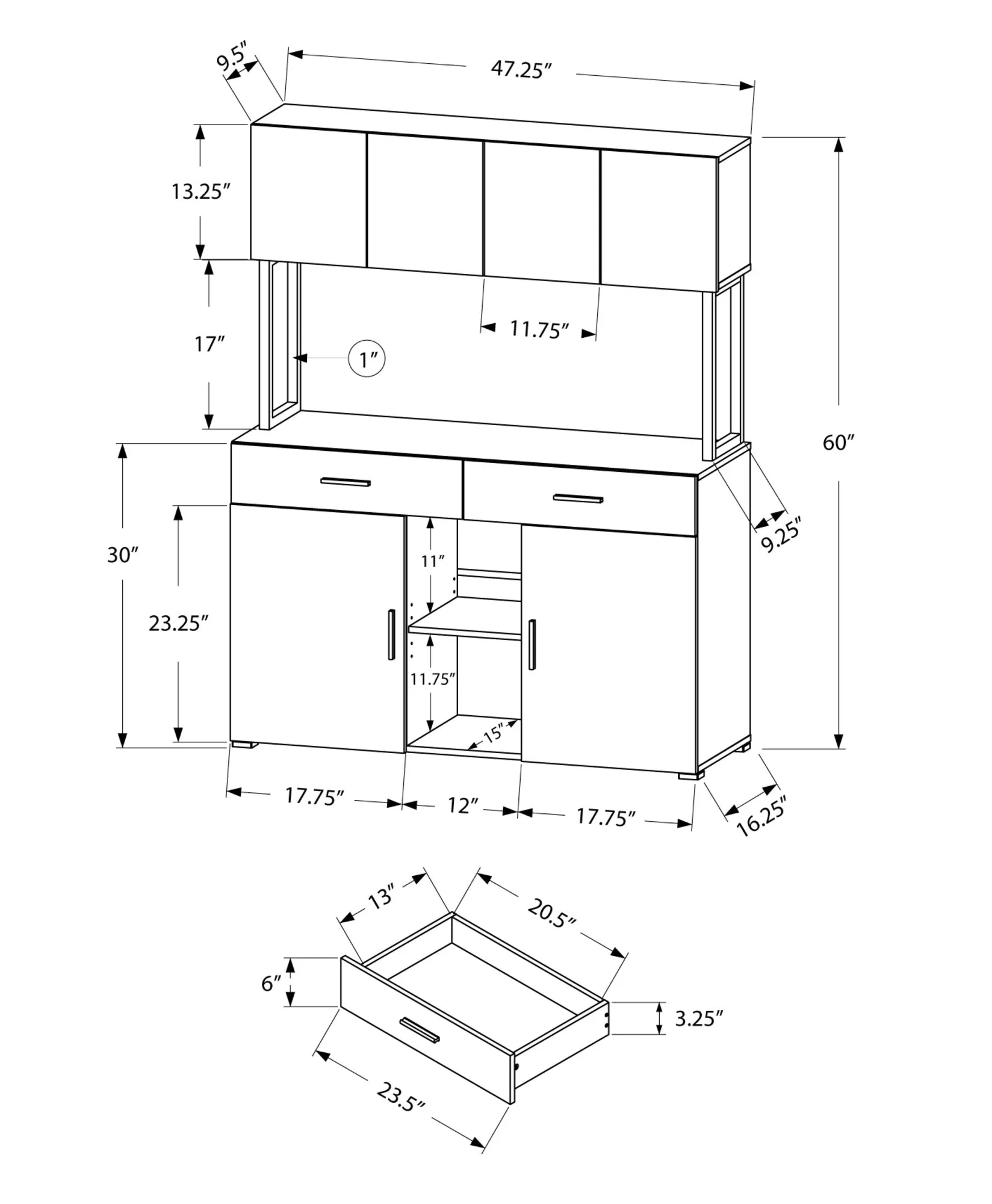 Office Cabinet - 48"L / White Storage Credenza