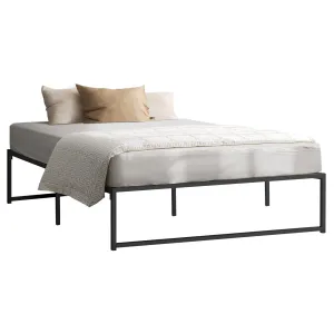 Oikiture Metal Bed Frame Queen Size Beds Base Platform Black