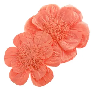 Paper Scalloped Magnolia Wall Flower, Coral, Assorted Sizes, 2-Piece