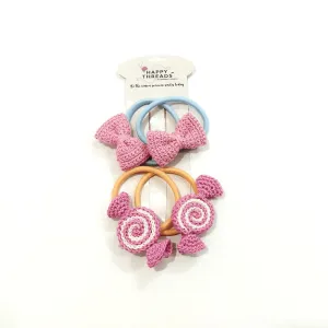 Pink Bow and Pink Sweet Hair Tie set