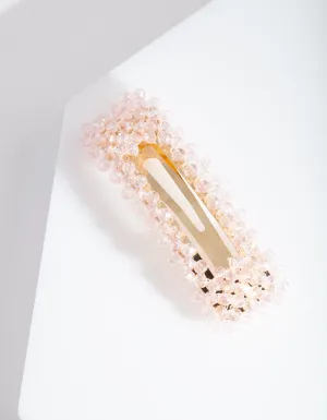 Pink Glass Bead Hair Clip