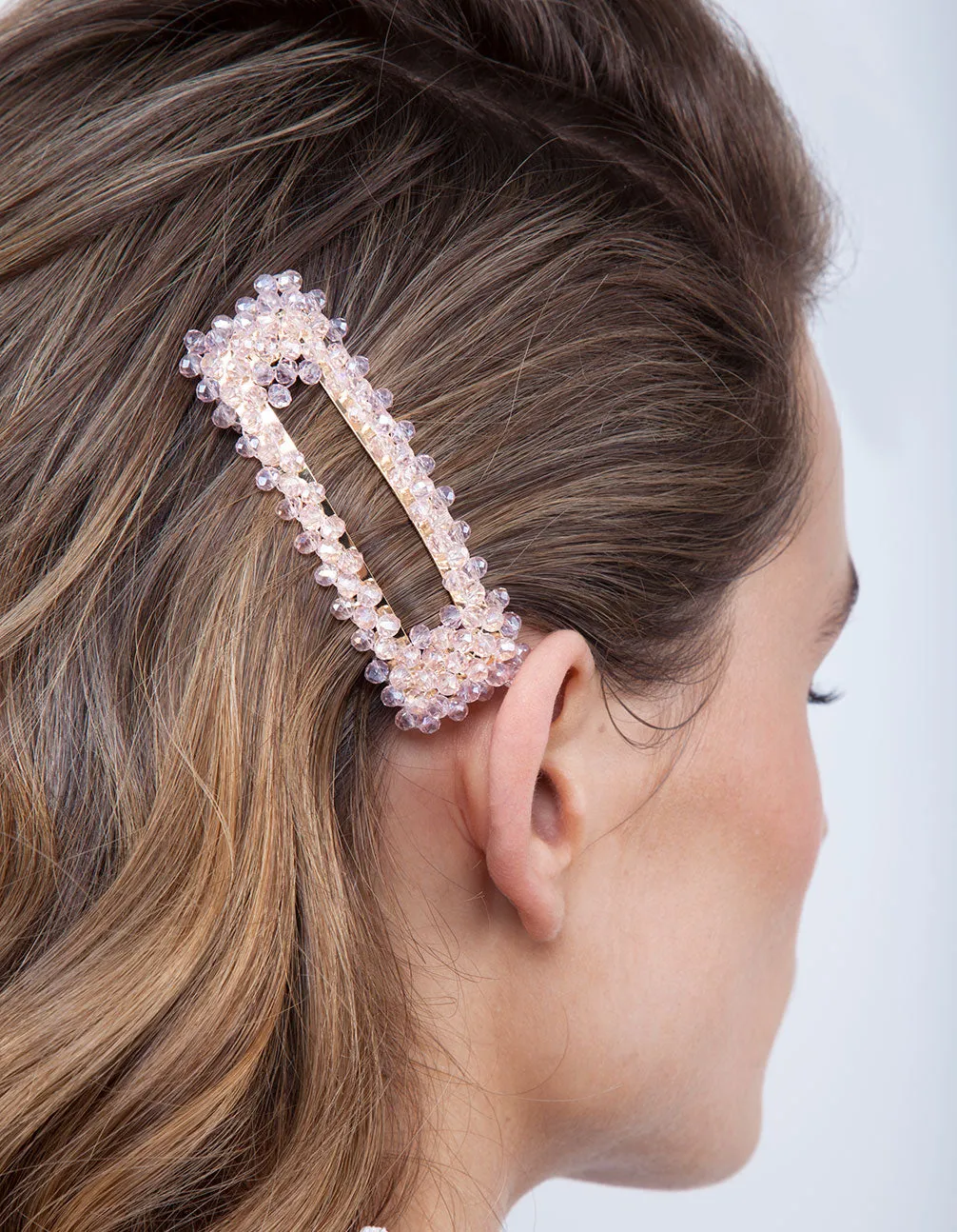 Pink Glass Bead Hair Clip