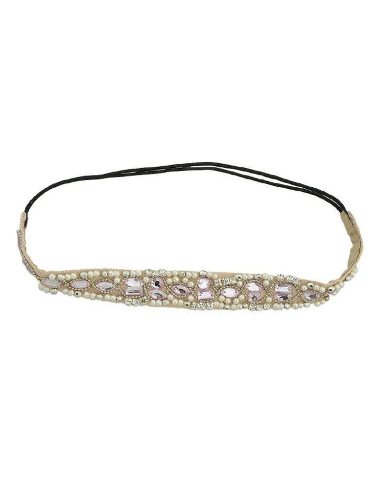 Pink Pearl Rhinestone Lace Hairband