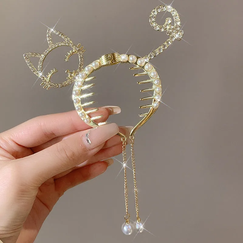 Rhinestone hairpin pearl bun artifact