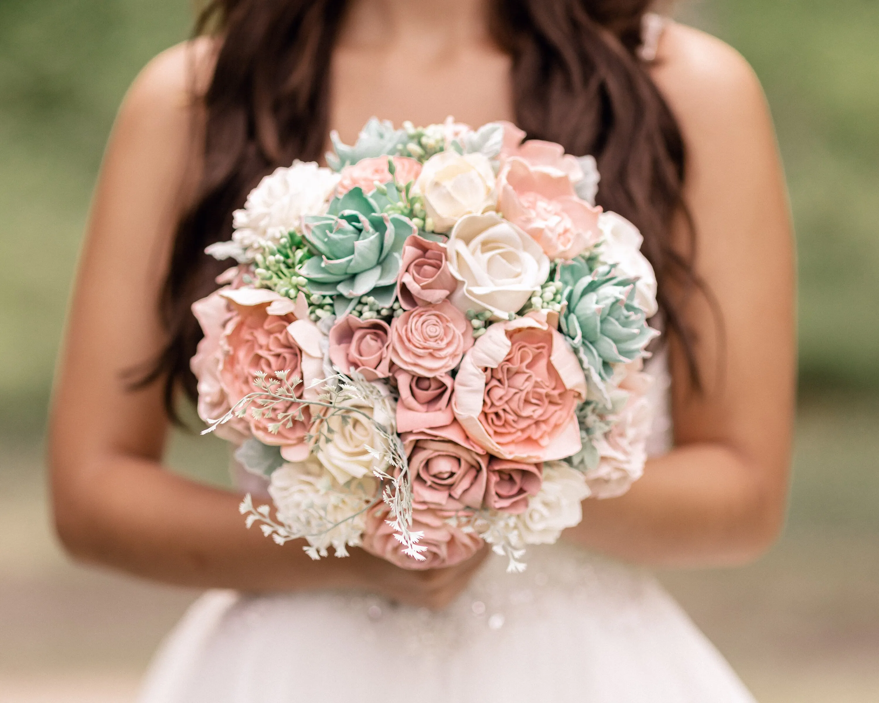 Rosy Succulent Bouquet - Blush and Mint Sola Flower Bouquet