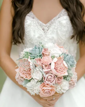 Rosy Succulent Bouquet - Blush and Mint Sola Flower Bouquet