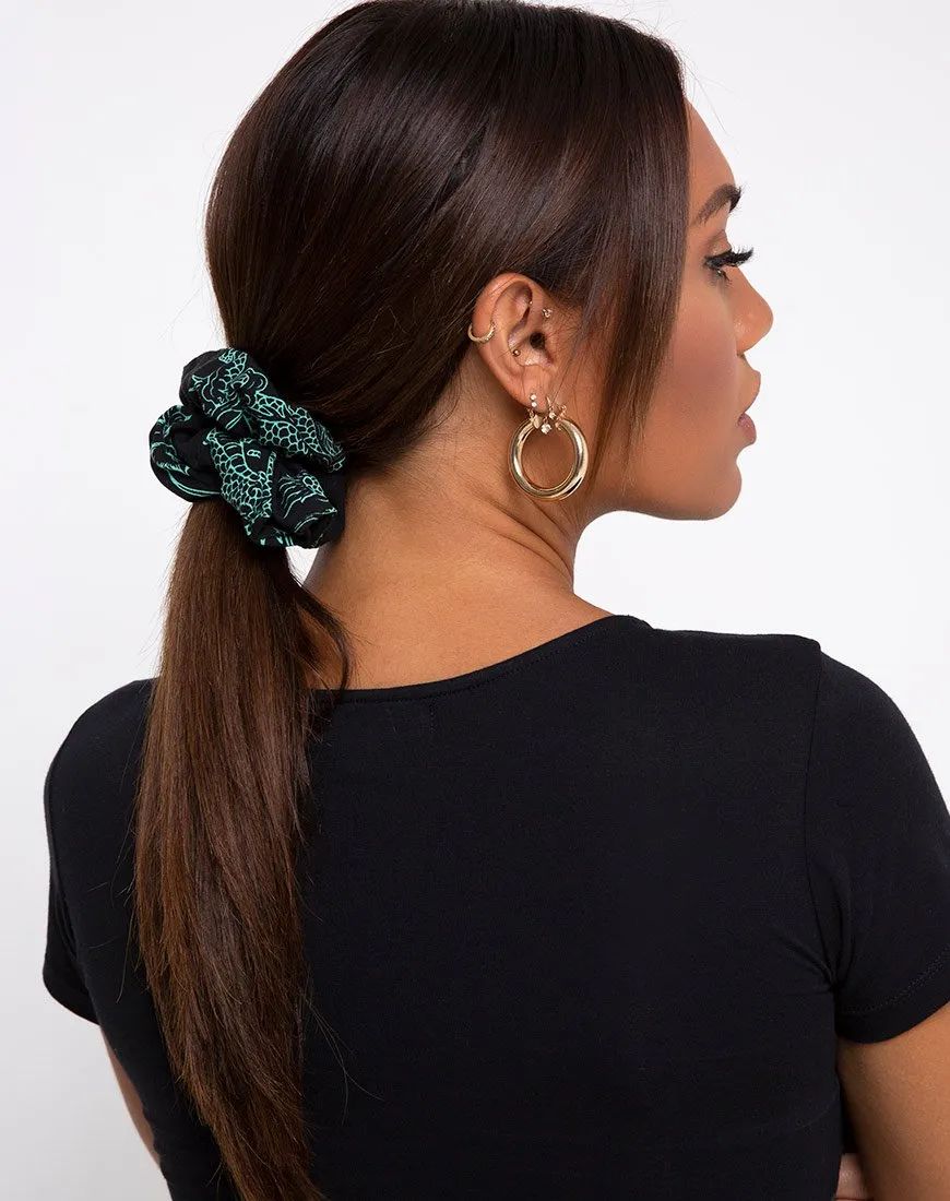 Scrunchie in Dragon Flower Black and Mint