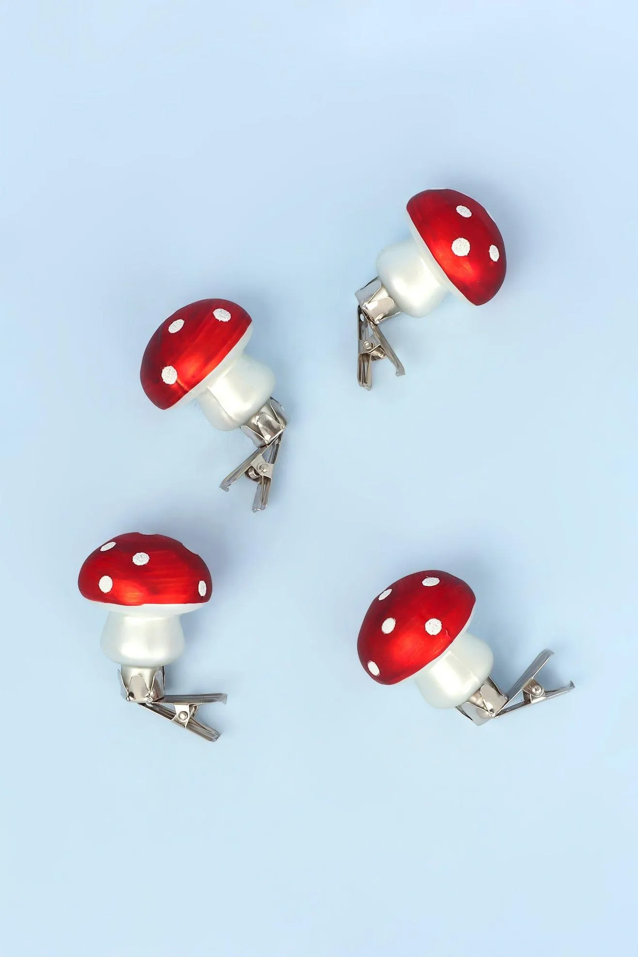 Set of 4 Holiday Glass Mushroom Christmas Tree Clips