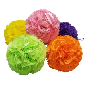 Silk Flower Kissing Ball Hanging Loop Centerpiece Decor, 10-inch