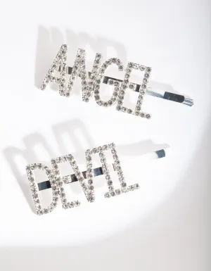 Silver Devil Angel Diamante Hair Clip Pack