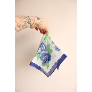 Vintage Blue Rose Flower Print Cotton Hanky