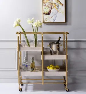 Vorrik Gold & White-Washed Serving Cart